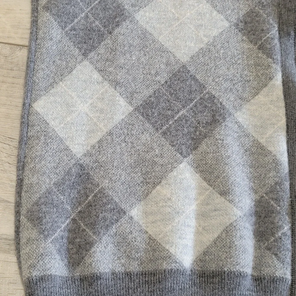 Banana Republic Sweater Mens L Gray 100% Wool‎ Argyle Full Zip Cardigan Preppy